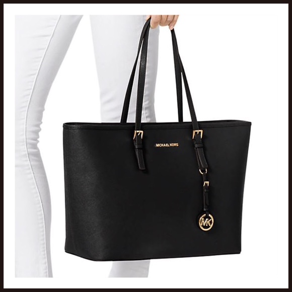 Michael Kors Handbags - Michael Kors Jet Set Black Saffiano Tote Bag